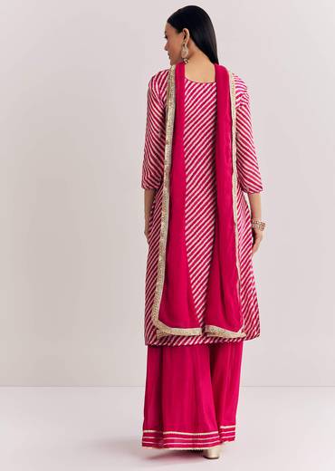 Pink Leheriya Zardosi Work Kurta Palazzo Suit