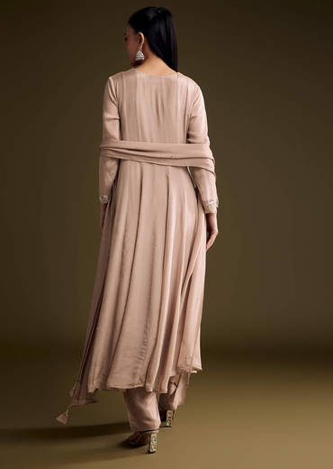 Brown Chinon Anarkali Suit With Sequin Embroidery