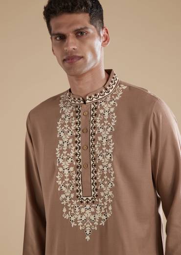 Brown Kurta Set With Thread Detail Work
