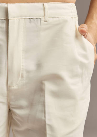 Brown Linen Kurta Jacket Set For Men With Kantha Embroidery