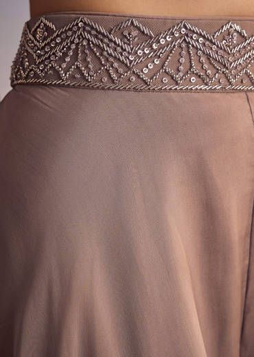 Brown Organza Palazzo Set With Cutdana And Sequins Dupatta