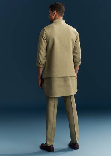 Brown Silk Kurta Jacket Set With Minimal Thread Detail