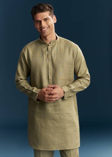 Brown Silk Kurta Jacket Set With Minimal Thread Detail