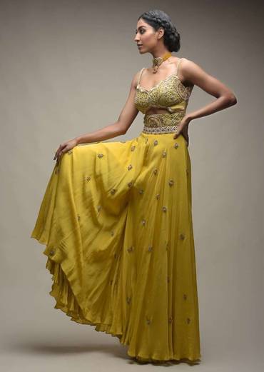 Citrus Jumpsuit In Crepe With Front Cut Out And Zardozi Embroidered Floral Jaal