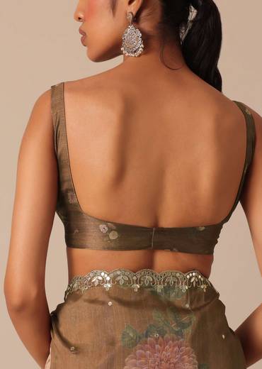 Coffee Brown Tussar Saree With Mirror Border And Unstitched Blouse Piece