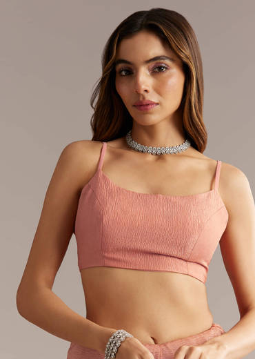 Copper Tissue Saree With Scallop Border And Sequin Embroidery