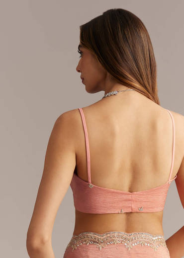 Copper Tissue Saree With Scallop Border And Sequin Embroidery