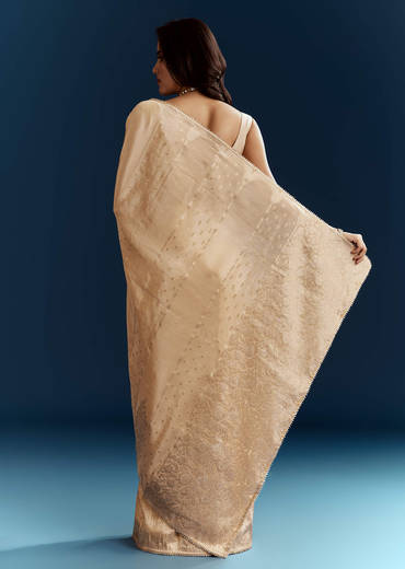 Cream Dola Silk Brocade Saree With Gota Patti Work