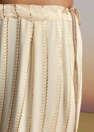 Cream Lucknowi Sharara Set With Tissue Dupatta