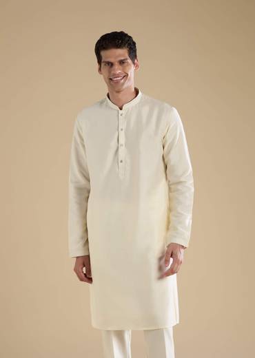 Cream Silk Jacket Kurta Set with Resham Work