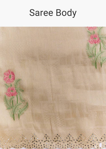 Cream Silk Saree With Floral Motifs And Gota Work