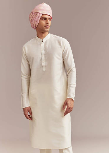 Cream Silk Sherwani For Groom With Floral And Geometric Embroidery