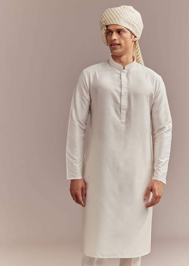 Cream Silk Sherwani For Groom With Floral And Vine Embroidery