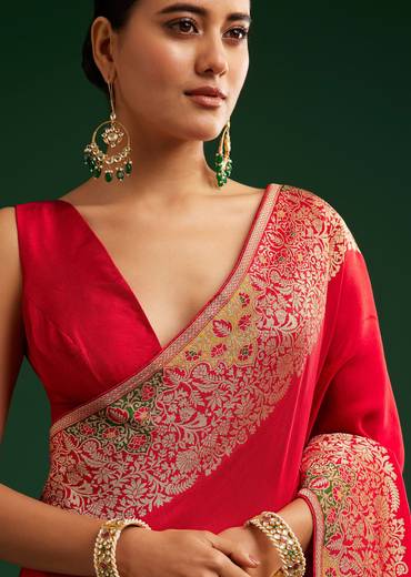 Crimson Dola Silk Saree With Intricate Zari Work
