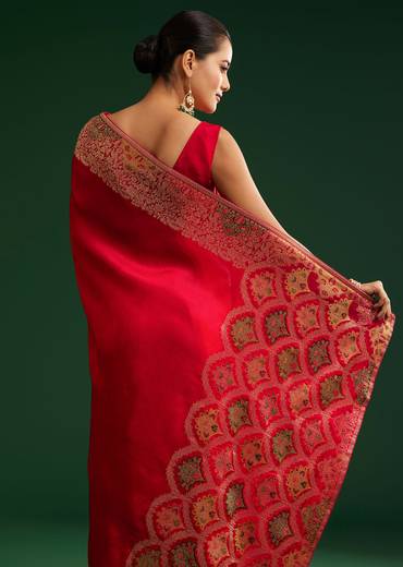 Crimson Dola Silk Saree With Intricate Zari Work