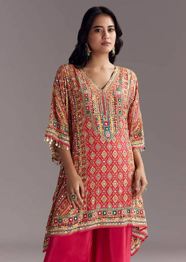 Crimson Red Printed Kaftaan Set