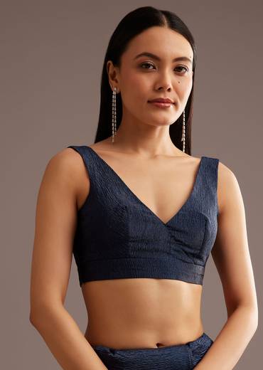 Blue Tissue Saree With Cutdana Scallop Border