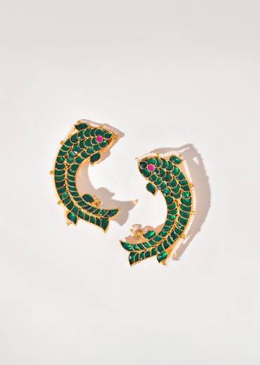 Dark Green  Earrings With Pachi Kundan