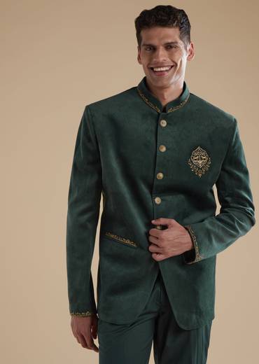 Dark Green Mens Jodhpuris with Metal Thread Resham Detail Work
