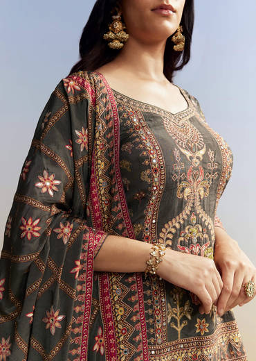 Dark Green Printed Sharara Set