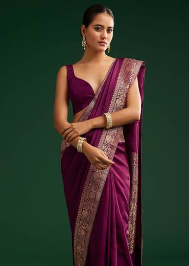 Dark Wine Dola Silk Saree With Zari Border And Pallu