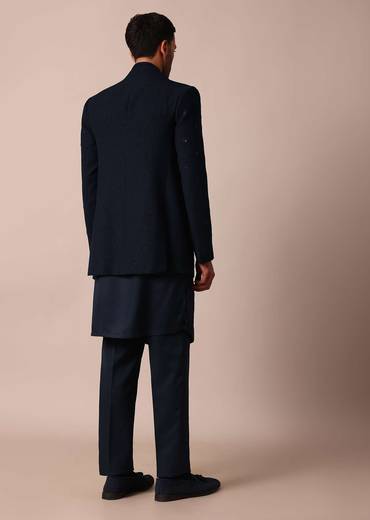 Dashing Blue Jacquard Indowestern For Men