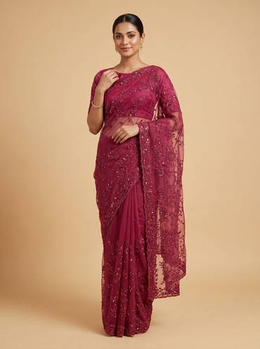 Deep Red Ruby Depth Embroidered Saree