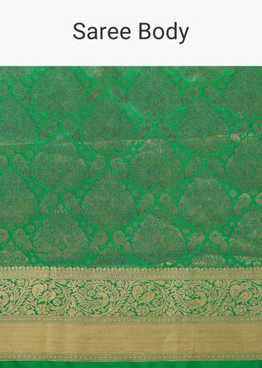 Jade Green Kanjivaram Saree In Zari Weave With An Unstitched Blouse