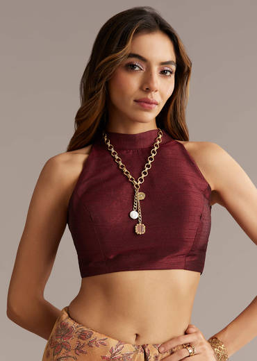 Dusky Orange Jacquard Saree With Mirror And Sequin Embroidery