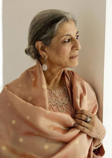 Dusty peach embroidered anarkali paired with pant and dupatta.