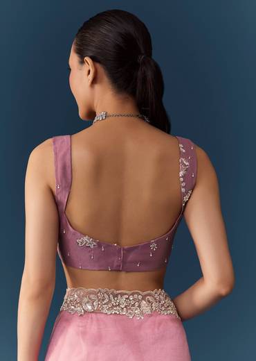 Dusty Pink Embroidered Saree with Blouse Fabric