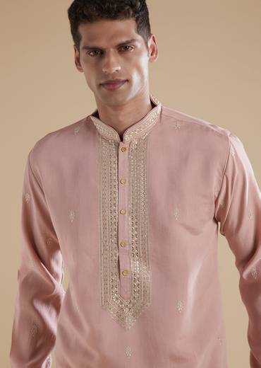 Dusty Pink Kurta Set In Silk Blend