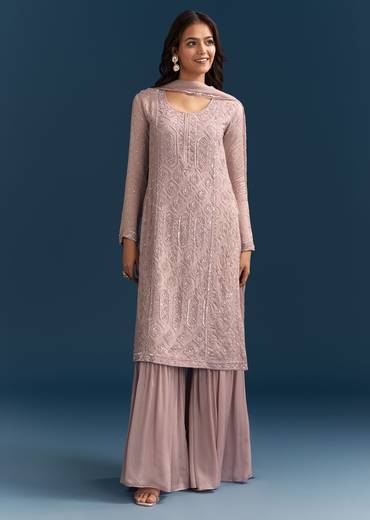 Dusty Pink Sharara Suit With Sequins Work And Dupatta