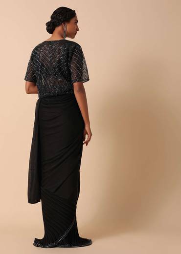 Elegant Pre Stitched Black Georgette Saree Set