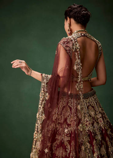 Embroidered Bridal Lehenga Set with Two Dupattas