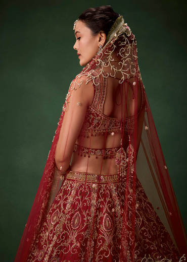 Embroidered Raw Silk Bridal Lehenga Set with Two Dupattas