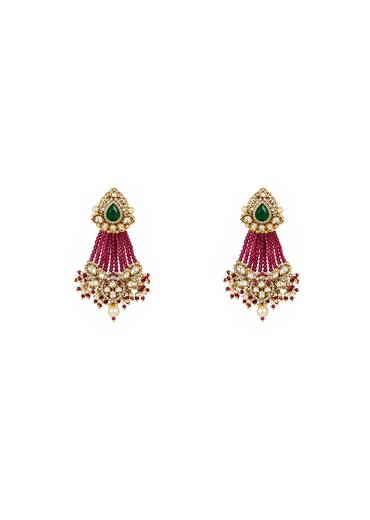 Emerald And Ruby Stone Studded Polki Necklace Set