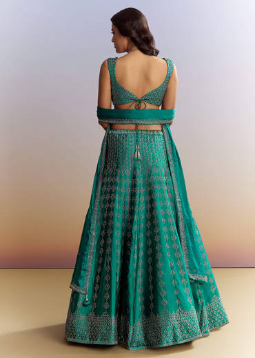 Emerald Green Satin Bridesmaid Lehenga With Stone Work