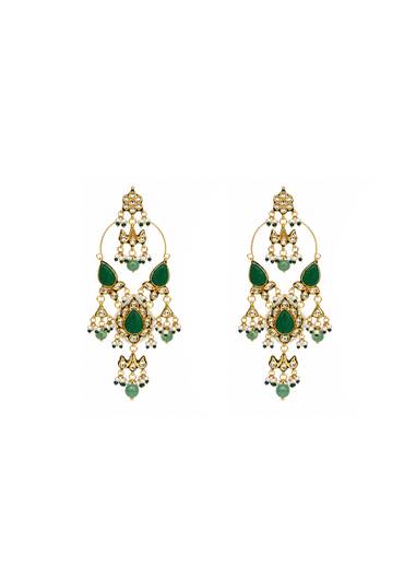 Emerald Kundan Statement Drop Earrings