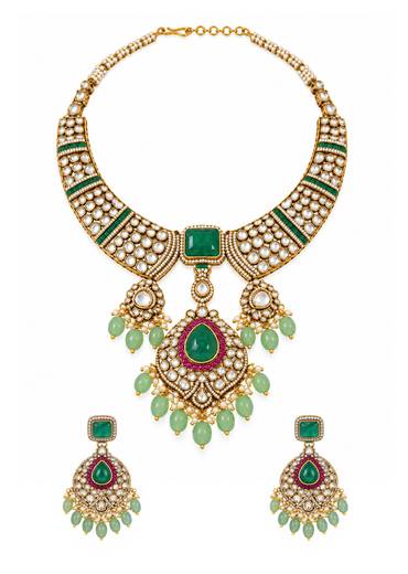 Emerald Polki Statement Necklace Set