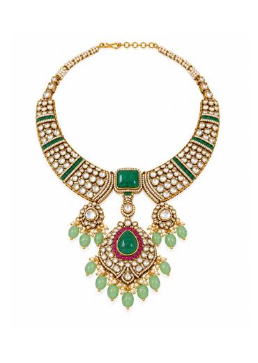 Emerald Polki Statement Necklace Set