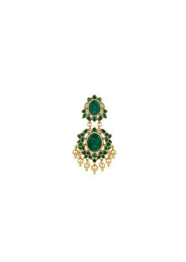 Emerald Stone Gold Tone Statement Earrings