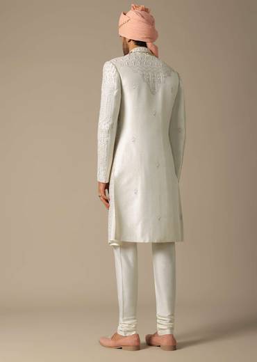 Exquisite White Silk Sherwani Set