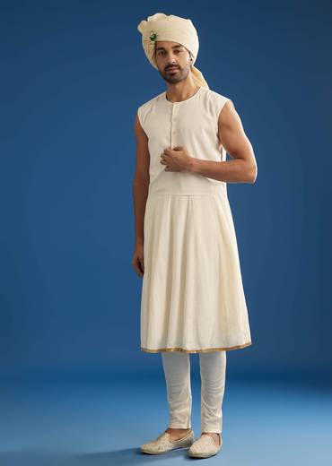 Faun Silk Groom Sherwani Set With Gota And Zardosi Work