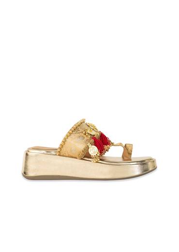 Gold Antique Coin Embellished Tassel Wedges