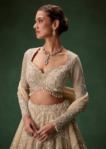 Gold Bridal Lehenga With Heavy Zari And Sequin Detailing