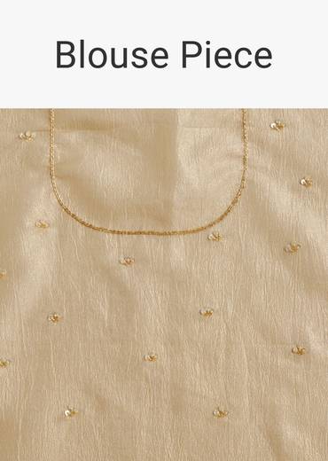 Gold Crushed Tissue Saree With Floral Embroidery And Scallop Border