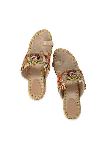 Gold Hand Embroidered Resham Wedges