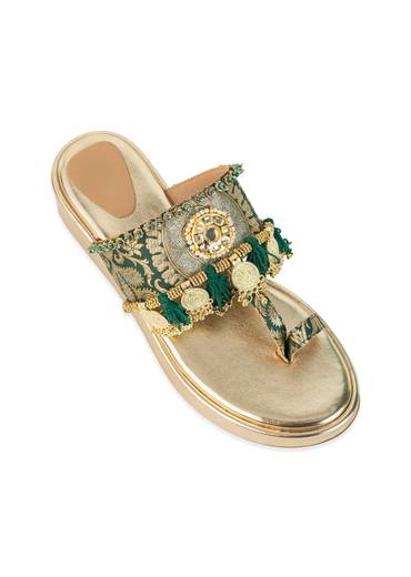 Gold Handcrafted Tassel Wedges with Brocade Straps