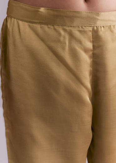 Gold Muslin Anarkali Suit With Mirror And Moti Embroidery